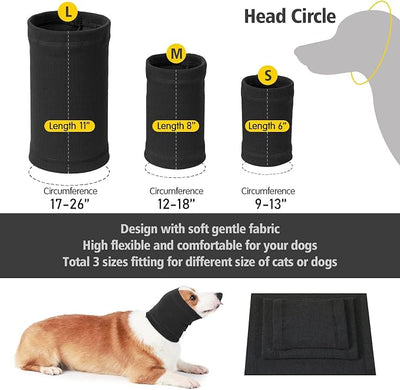 No Shake Ear Wraps for Dogs,Soft Dog Calming Hoodie Dog Ear Cover Ear Muffs for Anxiety,Grooming,Bathing,Swim,Noise Protection Quiet Ear for Dogs,Black L