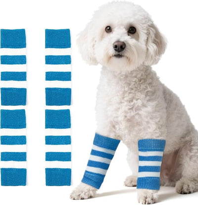 ROZKITCH Pet Dog Elbow Protector Dog Elbow Sleeve, 2PCS Front Leg and 2PCS Back Leg Knee, Elbow Wrap Leg Warmer Wrap Protector, Pet Elastic Knitted Breathable Protective BlueStripe M