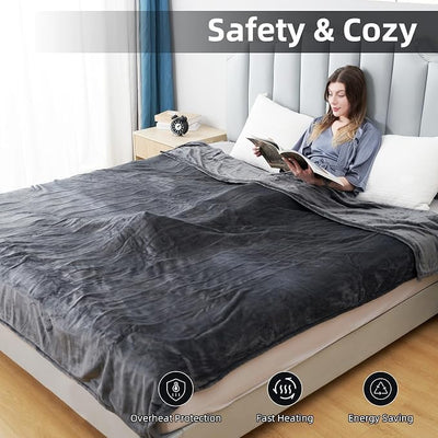 Eydna Electric Heated Blanket Throw Size 50"x60", Fast Heating Throw, Soft Microplush for Sofa & Office, 9 Heating Levels & 1-10 Hours Auto Off, Machine Washable, Gifts for Family-Dark Gray