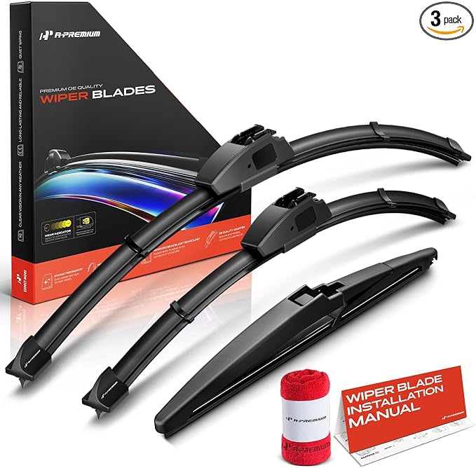 A-Premium 24"/14"/10" Windshield Wiper Blades Compatible with Chevrolet Spark 2016-2022 - Front Rear Wipers Blade Set for Hook/RL2 with rib Arm Connector, with Wear Indicator & Towel (Pack of 3)