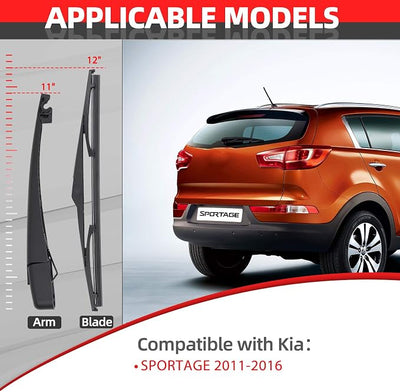 OTUAYAUTO Rear Windshield Back Wiper Arm Blade Set - Replacement for KIA Sportage 2011 2012 2013 2014 2015 2016 OE:988111H000