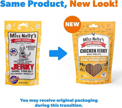 Miss Nelly's - Chicken Jerky Dog Treats - Soft Sticks - USA Made and Sourced - Original Smoke House Recipe - Small Batch Chicken Jerky for Dogs - Minimally Processed - 8 oz. Bag