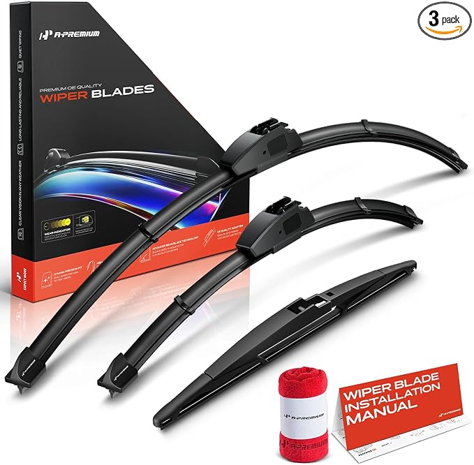 A-Premium 26"+16"+12" Windshield Wiper Blades Compatible with Lexus NX350/NX450h+ 2022-2024, UX200, UX250h - Front Rear Wipers Blade Set, Hook/RL2 Arm, with Wear Indicator & Towel (Pack of 3)