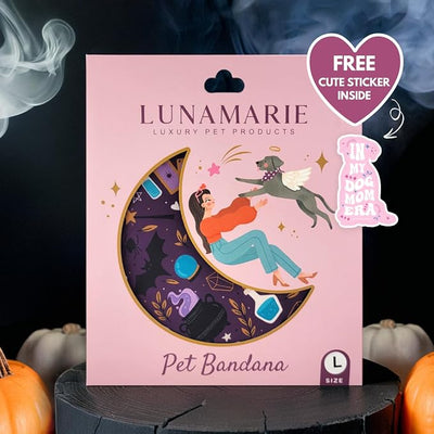LunaMarie - Luxury Dog Bandanas - Cute Witch Magic Design | Premium & Silky Fabric | 100% Handmade | Custom Shape Dual Layered Reversible Small, Medium, Large Cat Scarf (Bewitched, Small)