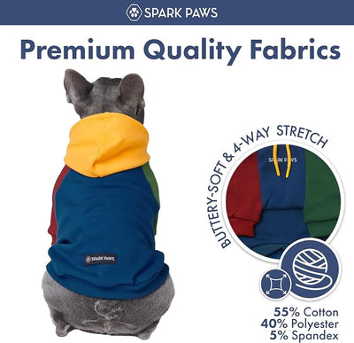 Spark Paws Dog Hoodie – Premium Dog Sweater for Small, Medium, and Large Dogs | Warm Outfits for French Bulldogs, Pitbull, Puppy, Winter Jacket Alternative - Primary Color Block - 2XL