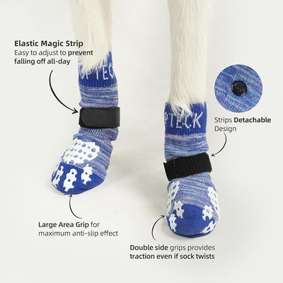 PUPTECK Anti-Slip Dog Socks with Double Sides Grips for Small Medium Large Dogs Hardwood Floors Prevents Licking, Dog Shoes for Hot Pavement Traction Control for Senior Dogs, Royal Blue, XS