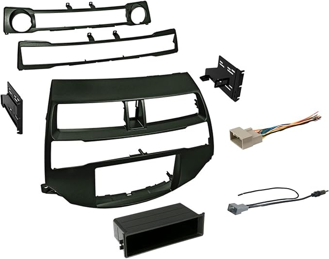 American International Honda Accord (2008-2012 All Trim Levels) Double DIN or Single ISO with Pocket Radio Install Dash Kit, Car Audio Wiring Harness & Antenna Adapter Included, Dark Gray Metallic
