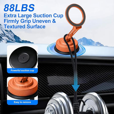 All-Metal Alloy Magnetic Suction Cup Car Phone Mount Holder Dash (Orange) | Strong Powerful Magnetic Heavy-Duty Suction Cup Windshield Dashboard Cell Mobile Phone Mount, Vehicle Bracket Holder for Car