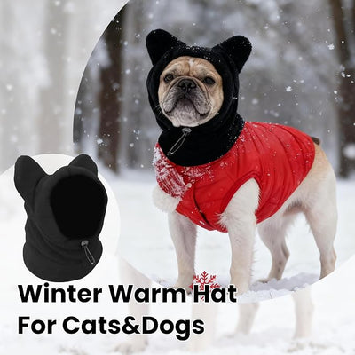 Dog Snood Winter Hood with Ear Protection, Fleece Neck Warmer for Dogs, (Black, Small)