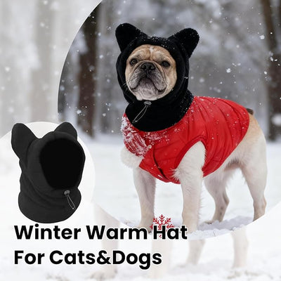 Dog Snood Winter Hood with Ear Protection, Fleece Neck Warmer for Dogs, (Black, Medium)