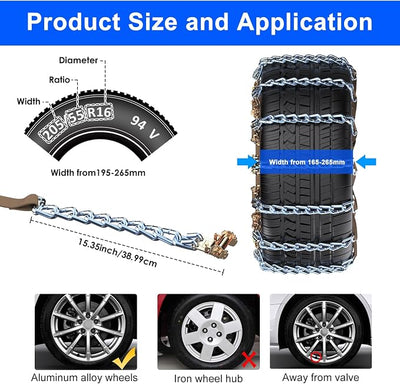 Qoosea Snow Chains for Car 10Pcs Tire Chains for SUV Manganese Steel Tire Chains Heavy Duty Universal Anti-Slip Chains for Tires Durable Tire Cables