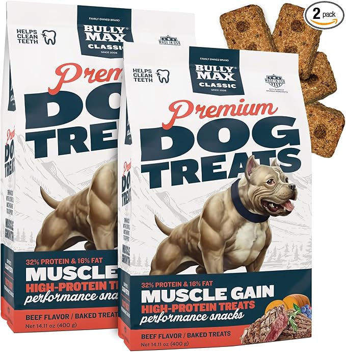 Premium High Protein Dog Treats for Puppy & Adult Dogs - Training Dog Food Treats with 32% Protein, Real Meat, Veggies & BCAAs for Small, Medium & Large Breeds - Beef Flavor (2 Pack)