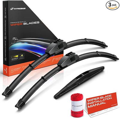 A-Premium 24"+19"+10" Windshield Wiper Blades with Wear Indicator & Towel | Compatible with Infiniti QX80 2014-2022, Front Rear Wipers Blade Set for Hook/RL3 Arm Connector, Pack of 3