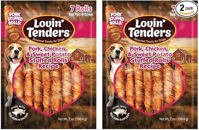 Lovin Tenders Pork Chicken & Sweet Potato Stuffed Rolls Dog Treats (2 Pack - 7 oz per Pack)