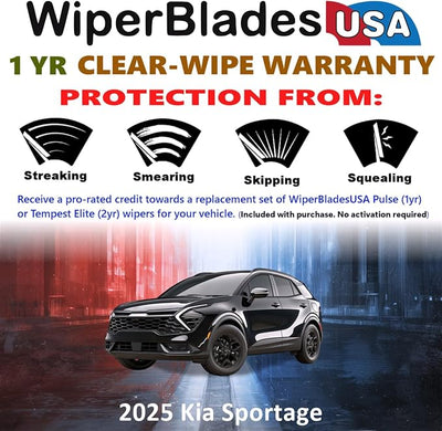 WiperBladesUSA Wiper Blades Set w/ 1yr warranty compatible with Kia Sportage 2025 Wipers (Set of 2) Pulse Wipers