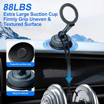 PIEPIE All-Metal Alloy Magnetic Suction Cup Car Phone Mount Holder Dash | Powerful Strong Magnetic Heavy-Duty Suction Cup Windshield Vehicle Cell Mobile Phone Bracket, Universal Fits Most US Vehicles
