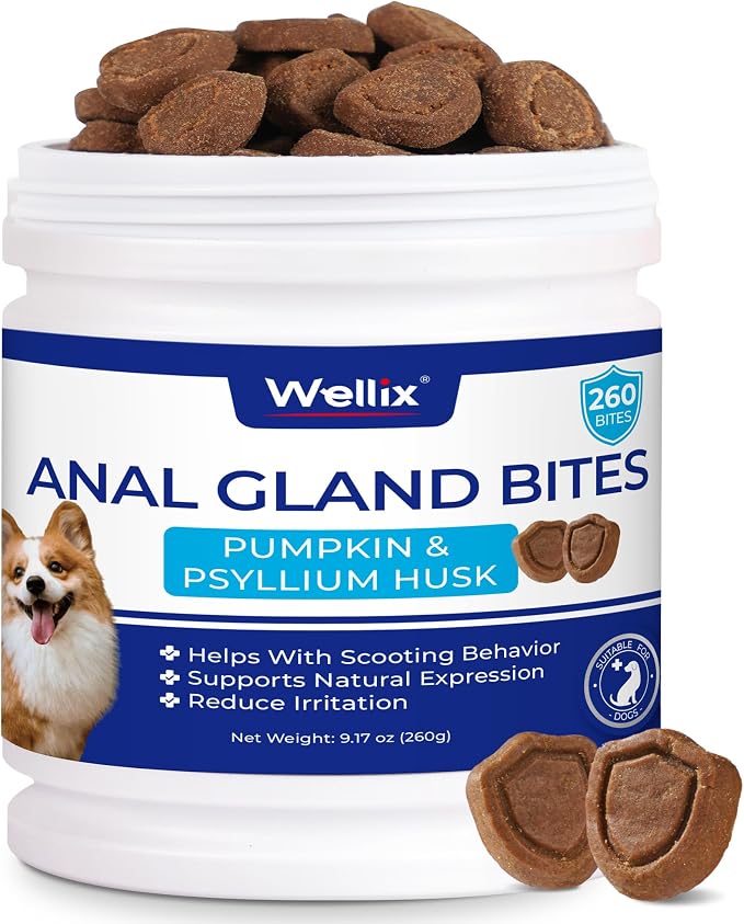 Anal Gland Chews for Dogs (9.17 oz), Dog Gland Supplement to Support Stool Quality, Dog Probiotics for Digestive & Gut Health - Rich in Pumpkin & Dietary Fiber - Chicken Flavor