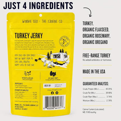 Winnie Lou Turkey Jerky Dog Treats - Limited Ingredient, Human Grade, Training Treats for Small, Medium & Large Dogs, USA Made, High Protein, Chews, Hypoallergenic, Sensative Stomach (2 Pack)