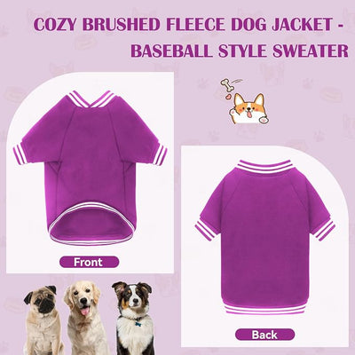 Dog Sweaters for Small Dogs, Brushed Fleece Dog Sweater Baseball Jacket Pet Clothes Soft Warm Sweatshirt Puppy Sweater Boy Girl Pet(Purple-S)