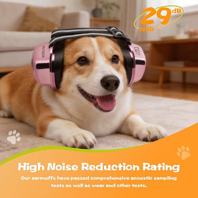 PETSEAR Dog Ear Muffs Noise Protection,Dog Headphones Noise Cancelling 29dB NRR with Magnetic Buckle & Electroplated Finish, Anti-Anxiety Earmuffs for Fireworks,Thunderstorms,Travel(Rose,M)