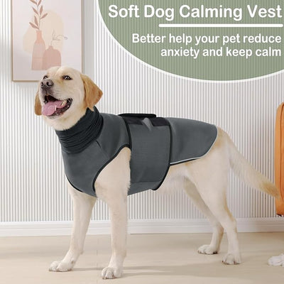 KOESON Dog Anxiety Vest with Ear Wraps, Large Dog Thunder Jacket with Double Compression, Breathable & Reflective Dog Calming Hoodie for Thunder, Fireworks, Travel, Separation, Grey XXL