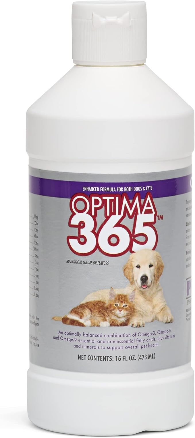 OPTIMA 365 - Essential Fatty Acids Nutritional Supplement for Cats & Dogs - With Omega-3, Omega-6, Omega-9, & Other Vitamins & Minerals to Support Overall Pet Health - 16 Fl Oz