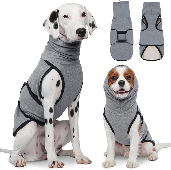 Dog Anxiety Vest for Calming Relief – Weighted Pressure Shirt with Noise Cancelling Ear Wraps for Fireworks Thunderstorm Separation Travel Vet Visit, Soft Stretchy Hoodie for Pets