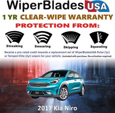 WiperBladesUSA Wiper Blades Set w/ 1yr warranty compatible with Kia Niro 2017 Wipers (Set of 2) Pulse Wipers