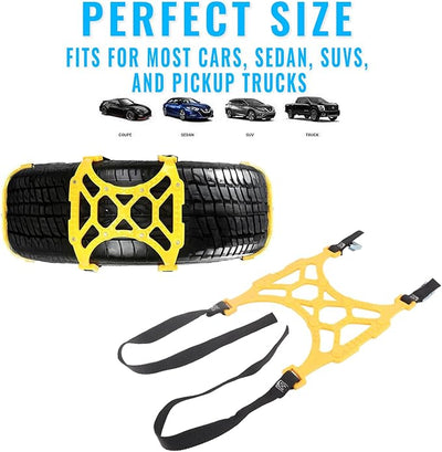 VaygWay Car Snow Tire Chains - All Season Yellow Snow Chains- Emergency Vehicle Anti-Slip Tire Chains for Cars, SUVs, & Trucks (Yellow, 6 Pack)