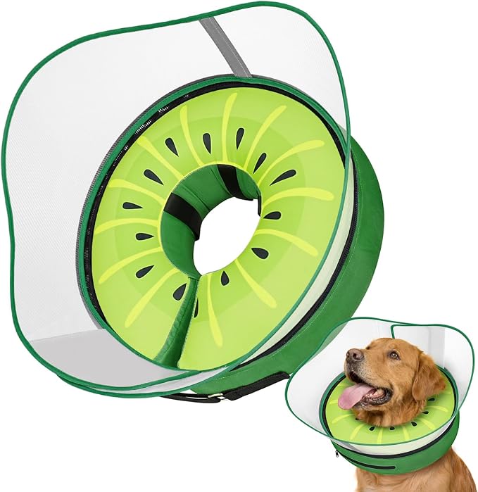 Raised Inflatable Dog Cone After Surgery - Adjustable Recovery Donut Collar with Removable Shield to Stop Licking Wounds & Protect Stitches - Soft Dog Cone Alternative for Large Dogs (Kiwi,XL)