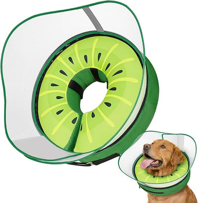 Supet Raised Inflatable Dog Cone After Surgery - Adjustable Recovery Donut Collar with Removable Shield to Stop Licking Wounds & Protect Stitches - Soft Dog Cone Alternative for Large Dogs (Kiwi,XXL)