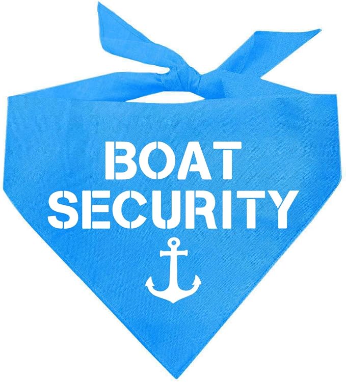 Boat Security Dog Bandana | 100% Cotton Adjustable Triangle | Made in USA | Boat Lover | Captain | Beach | Lake | Funny Outfit Prop Photoshoot |Turquoise, One Size (243)