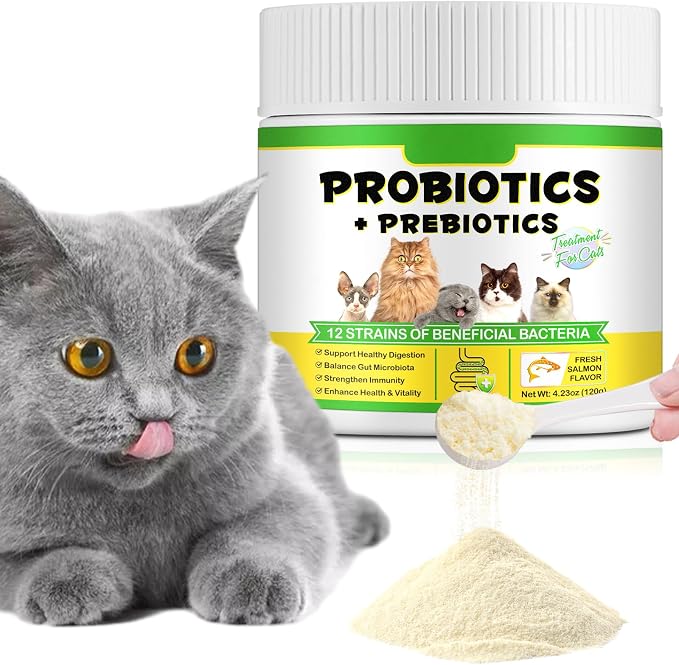Cat Probiotic Powder with Prebiotics - 5 Billion CFU & 12 Strains to Treat Diarrhea, Vomiting, Digestive Support & Immunity Health
