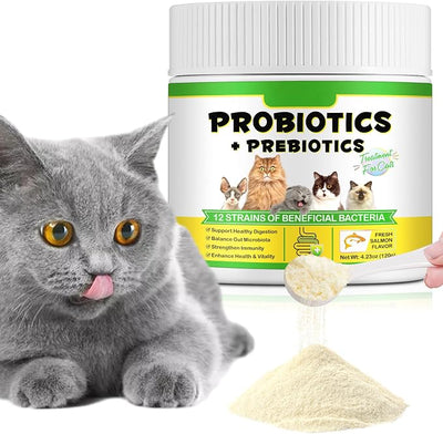 Cat Probiotic Powder with Prebiotics - 5 Billion CFU & 12 Strains to Treat Diarrhea, Vomiting, Digestive Support & Immunity Health