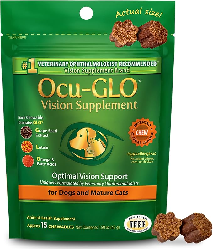 Cat & Dog Supplement for Eye Support - Chewable Vision Vitamins Supplements for Small and Medium Pets with Lutein, Omega-3 Fatty Acids, Grape Seed Extract & Antioxidants