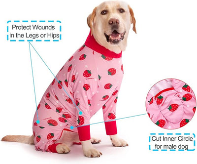 Dog Recovery Suit After Surgery Female Male, Medium Large Dog Neuter Shirt Cone Alternatives Prevent Licking Surgical Onesies (Strawberry, 4XL)