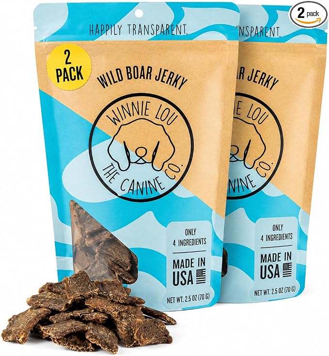 Winnie Lou Wild Boar Jerky Dog Treats – Limited Ingredient, Human Grade, Training Treats for Small, Medium & Large Dogs, USA Made, High Protein, Chews, Hypoallergenic, Sensative Stomach (2 Pack)