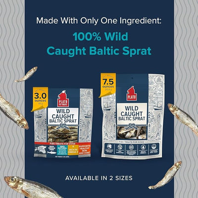 PLATO Pet Treats Fish Dog Treats - Air-Dried, Single Ingredient Pet Treat - Omega 3 & 6 Fatty Acids to Support Skin and Coat - 100% Whole Fish - Wild Caught Baltic Sprat - 7.5 oz - 2 Pack