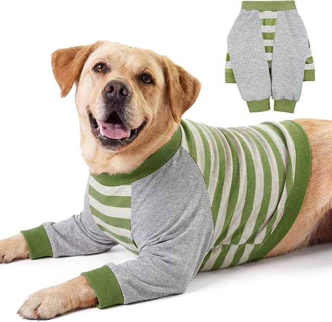 Dog Recovery Sleeve with Elbow Protector,Dogs Shirt Stop Licking Joints,Pet Long Sleeve Suit Protecting Dog's Front Leg Arm Wounds Cover Skin Conditions Green Stripes 3XL