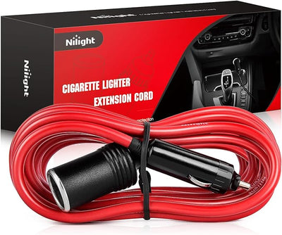 Nilight 10003W 14 Ft Male-to-Female Extension Cord Cable Heavy Duty 12V/24V Car Charger with Cigarette Lighter Socket,2 Years Warranty, red