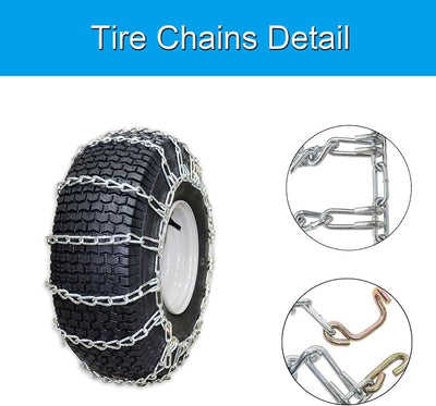 OakTen Set of 2 Snow Tire Chains for Lawn Tractor, Riding Mower, Snow Blower - Zinc Plated 2 Link Enhanced Traction Garden Tractor Chains - Fits 20x8x8 20x8x10 21x7x8
