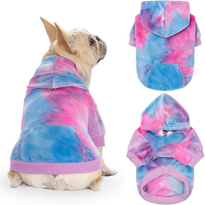 PAWCHIE Dog Hoodie for Small Dogs,Tie Dye Dog Cloth with Leash Hole,Puppy Sweatshirt, Pet Outfit, Cat Apparel,Pink Blue,M