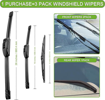 PARRATI® Windshield Wipers for Honda CR-V 2012-2016,26"+16" Front and 13" Rear,OEM Replacement Wiper Blades,Quiet & Streak-Free(Set of 3)