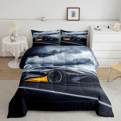 Erosebridal Boys Racing Car Comforter Set - King Size Sports Car Bedding - Quilt, Duvet Insert for Kids, Teens & Adults - Gray