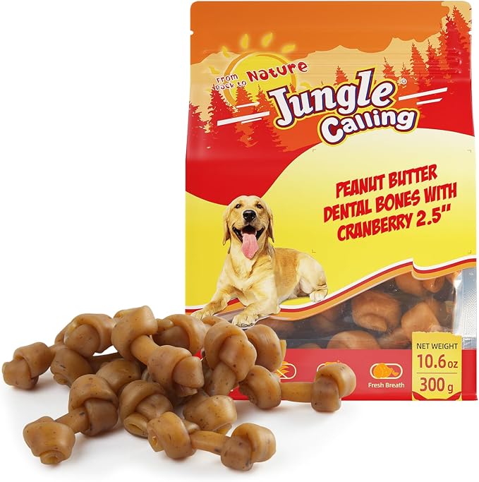 Peanut Butter Dog Treats, Dental Puppy Chews, Rawhide-Free Bones for Small Dogs, 2.5'', About 15 Count