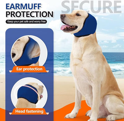 JOHNBOLIN Dog Ear Muffs & No Shake Ear Wrap for Hematoma, Bathing, Drying & Noise Anxiety Relief - Elastic Waterproof Ear Protector with Calming Hoodie Design for Grooming (Blue, M)
