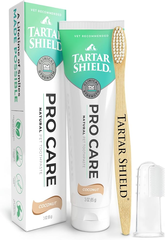 Pro Care Natural Coconut Dental Kit for Dogs & Cats, VOHC Accepted, Toothpaste with Toothbrush & Finger Brush, Clinically Proven Plaque, Tartar & Halitosis Reduction, 3 oz.