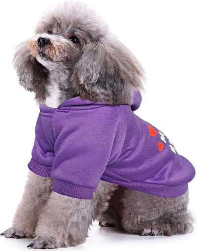 Jecikelon Print Dog Hoodies for Small Dogs, Soft Fleece Puppy Clothes for Pet Cat, Warm Winter Outfits Cold Weather Coats, Cute Sweatshirt Puppies Costume (Purple, Medium)