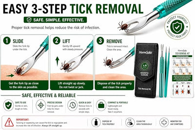Homesake Tick Remover Tool and Tweezer Set for Humans- Pets Stainless Steel Cat and Dog Tick Removal Kit w/Storage Pouch Safe Tic Control Puller for Complete Removal of Big and Small Ticks (4 Pack)