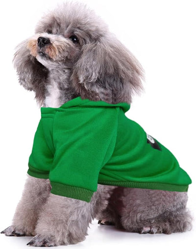 Jecikelon Print Dog Hoodies for Small Dogs, Soft Fleece Puppy Clothes for Pet Cat, Warm Winter Outfits Cold Weather Coats, Cute Sweatshirt Puppies Costume (Green, XX-Small)